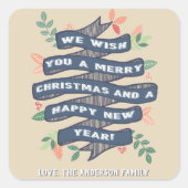 Whimsical Floral kerstbanner Holiday Vierkante Sticker (Voorkant)