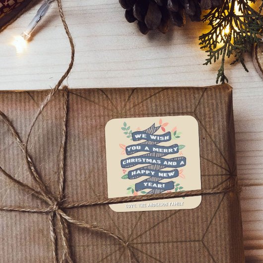 Whimsical Floral kerstbanner Holiday Vierkante Sticker