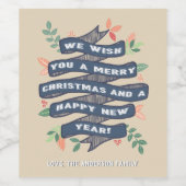 Whimsical Floral kerstbanner Holiday Wijn Etiket (Enkel label)