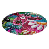 Whimsical Floral Koe Roze Blauwgroen Zwart Geperso Snijplank (Hoek)