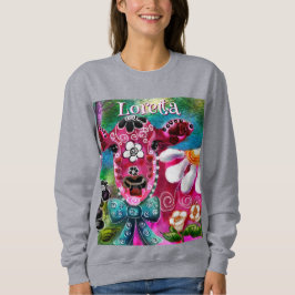 Whimsical Floral Koe Roze Blauwgroen Zwart Geperso Trui