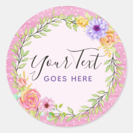 Whimsical Floral krans & Rustiek Roze Hout Girly Ronde Sticker