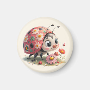Whimsical floral lieveheersbeestje magneet
