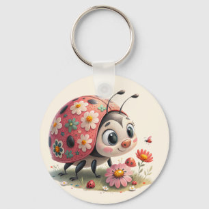 Whimsical floral lieveheersbeestje sleutelhanger