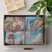 Whimsical Floral Lighthouse Nautische Decoupage Tissuepapier (Geschenk)