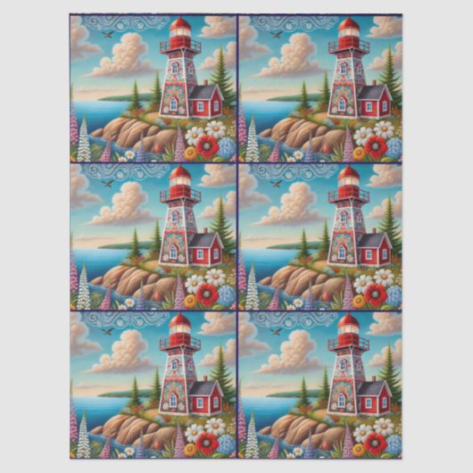 Whimsical Floral Lighthouse Nautische Decoupage Tissuepapier (Voorkant)