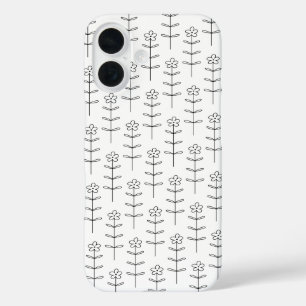Whimsical Floral Line Art in Black and White iPhone 16 Hoesje