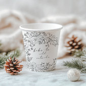 Whimsical Floral Line Art Krans Xmas Baby showers Papieren Bekers