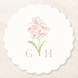 Whimsical Floral Line-getrokken Roos bruiloft Kartonnen Onderzetters