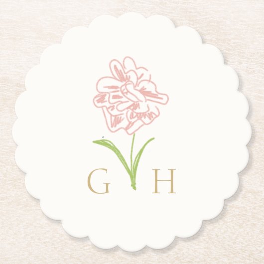 Whimsical Floral Line-getrokken Roos bruiloft Kartonnen Onderzetters (Voorkant)