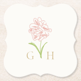 Whimsical Floral Line-getrokken Roos bruiloft Kartonnen Onderzetters