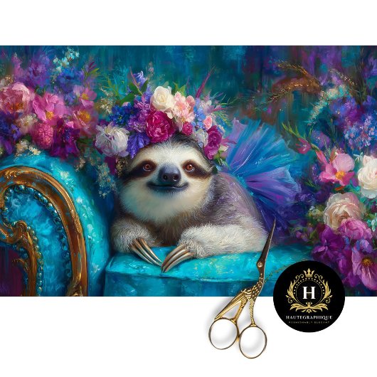 Whimsical Floral Luiaard in Tutu Decoupage Tissuepapier