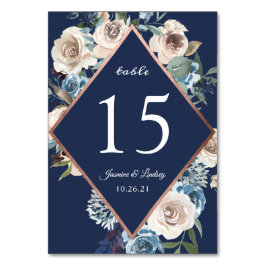 Whimsical Floral Navy Blue Roos Gold Wedding Kaart