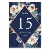 Whimsical Floral Navy Blue Roos Gold Wedding Kaart (Achterkant)