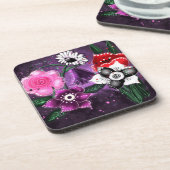 Whimsical Floral Paarse Black Pink Daisy Daffodil Bier Onderzetter (Linkerzijde)