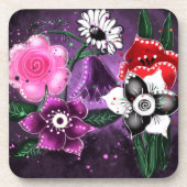 Whimsical Floral Paarse Black Pink Daisy Daffodil Bier Onderzetter (Voorkant)