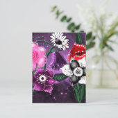 Whimsical Floral Paarse Black Pink Daisy Daffodil Briefkaart (Staand voorkant)