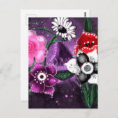 Whimsical Floral Paarse Black Pink Daisy Daffodil Briefkaart (Voorkant / Achterkant)