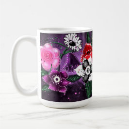 Whimsical Floral Paarse Black Pink Daisy Daffodil Koffiemok