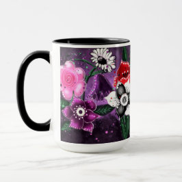 Whimsical Floral Paarse Black Pink Daisy Daffodil Mok