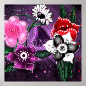 Whimsical Floral Paarse Black Pink Daisy Daffodil Poster (Voorkant)