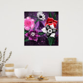 Whimsical Floral Paarse Black Pink Daisy Daffodil Poster (Keuken)
