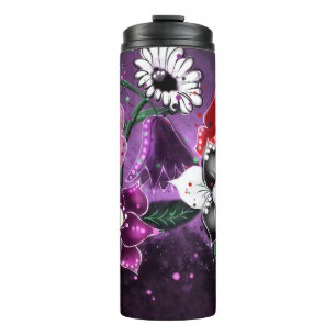Whimsical Floral Paarse Black Pink Daisy Daffodil Thermosbeker