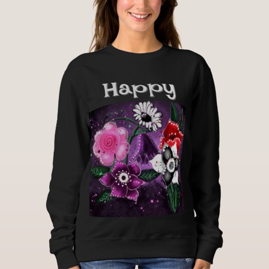 Whimsical Floral Paarse Black Pink Daisy Daffodil Trui (Voorkant)