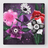 Whimsical Floral Paarse Black Pink Daisy Daffodil Vierkante Klok (Voorkant)