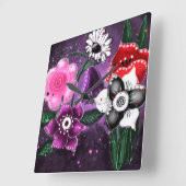 Whimsical Floral Paarse Black Pink Daisy Daffodil Vierkante Klok (Hoek)