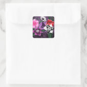 Whimsical Floral Paarse Black Pink Daisy Daffodil Vierkante Sticker (Tas)