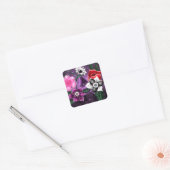 Whimsical Floral Paarse Black Pink Daisy Daffodil Vierkante Sticker (Envelop)