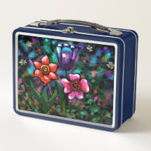 Whimsical Floral Paarse Blauwe Roze Bloemen