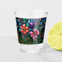 Whimsical Floral Paarse Blauwe Roze Bloemen