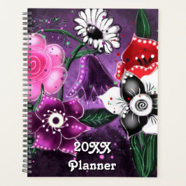 Whimsical Floral Paarse Zwarte Roze Bloemen Planner