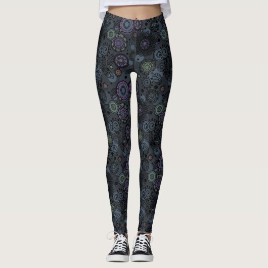 Whimsical Floral Patterned Leggings Grey Tones (Voorkant)
