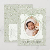 Whimsical Floral Photo Baby Birth Aankondigingskaart (Voorkant / Achterkant)