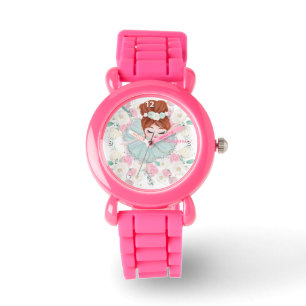 Whimsical Floral Pink Ballerina Gepersonaliseerd Horloge