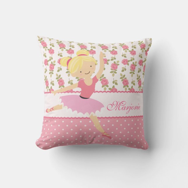 Whimsical Floral Pink Ballerina Gepersonaliseerd Kussen (Voorkant)