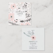 Whimsical Floral Pink Grey Black Patterned Flowers Vierkante Visitekaartje (Voorkant / Achterkant)