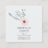Whimsical Floral Pink Grey Black Patterned Flowers Vierkante Visitekaartje (Achterkant)