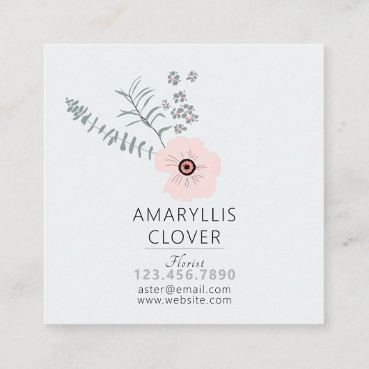 Whimsical Floral Pink Grey Black Patterned Flowers Vierkante Visitekaartje (Achterkant)