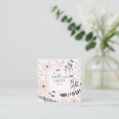 Whimsical Floral Pink Grey Black Patterned Flowers Vierkante Visitekaartje (Staand voorkant)