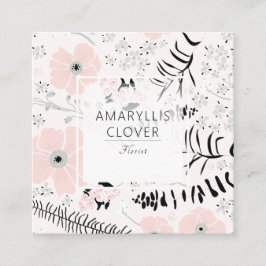 Whimsical Floral Pink Grey Black Patterned Flowers Vierkante Visitekaartje