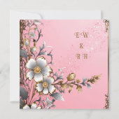 Whimsical Floral Pink Romance bruiloft uitnodiging (Achterkant)