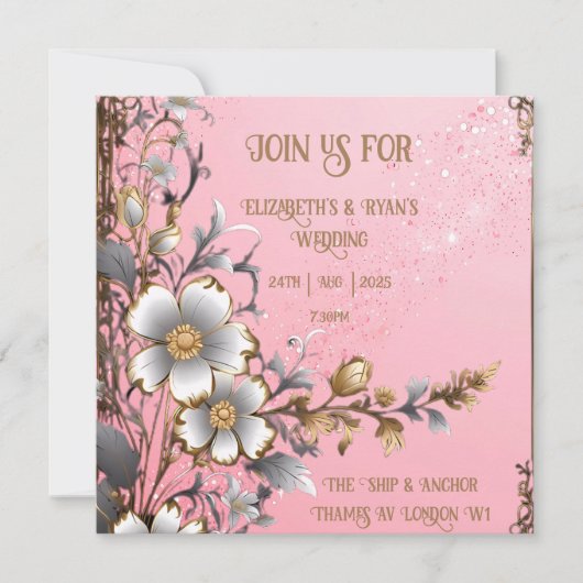 Whimsical Floral Pink Romance bruiloft uitnodiging (Voorkant)
