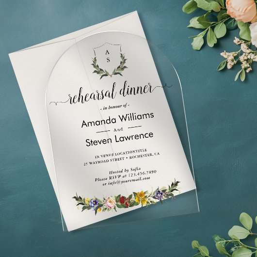 Whimsical  Floral repetitie dinerboog Acryl Uitnodigingen