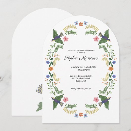 Whimsical floral Retirement Party  Kaart (Voorkant / Achterkant)