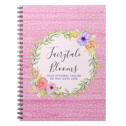 Whimsical Floral Rozen & Rustic Pink Wood Girly Notitieboek (Voorkant)