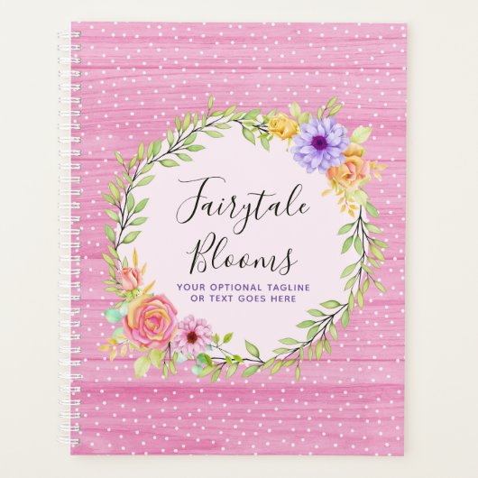 Whimsical Floral Rozen & Rustic Pink Wood Girly Planner (Voorkant)